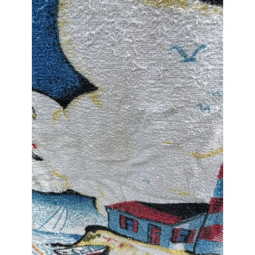 Cannon Light House Beach Towel Anchors Compass Boats All Cotton Terry 53x34 VTG